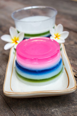 Fototapeta na wymiar Colorful coconut jelly, thai dessert.
