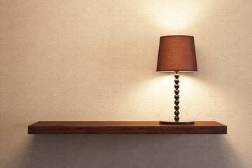 turn on table lamp on the shelf