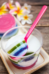 Colorful coconut jelly, thai dessert.
