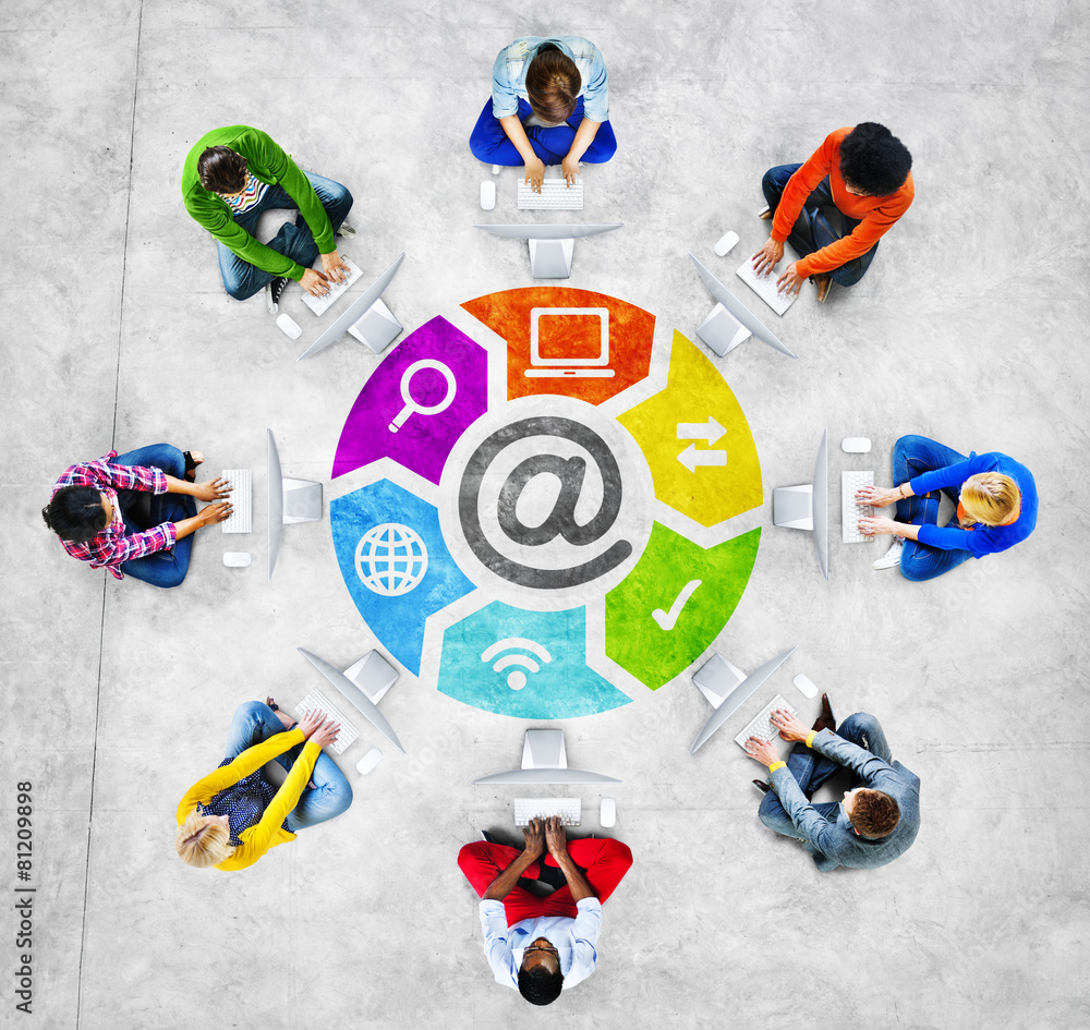 Poster people circle using computer email concept