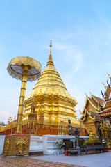 Fototapeta premium Golden Pagoda in Wat Phra That Doi Suthep is attractive landmark