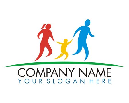 silhouette person people family run logo vector