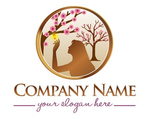 silhouette woman girl tree flower gold logo icon