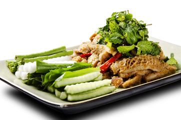 chilly pork with vegetable of Asian cuisine