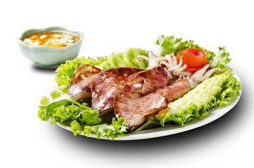 grilled squid with vegetable and chilly sauce