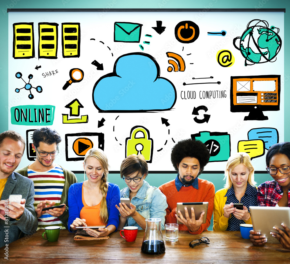 Poster cloud computing network online internet storage concept