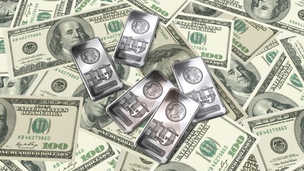 10 ounces of silver bars and 100 dollar bills