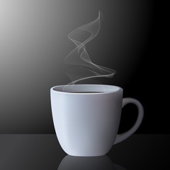 Realistic cup of hot tea or coffee with smoke