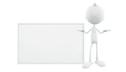 White character with signboard