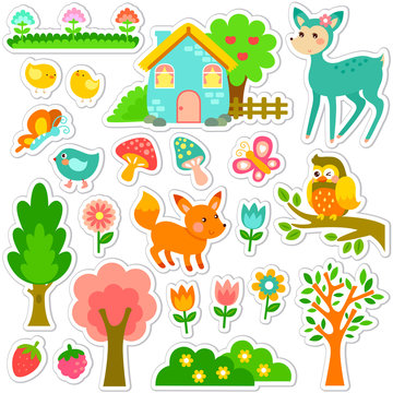 stickers designs with cute animals and plants