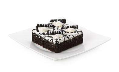 Chocolate cake with chocolat isolated on white