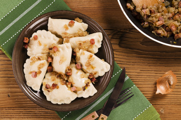 Delicious homemade dumplings with onion and bacon
