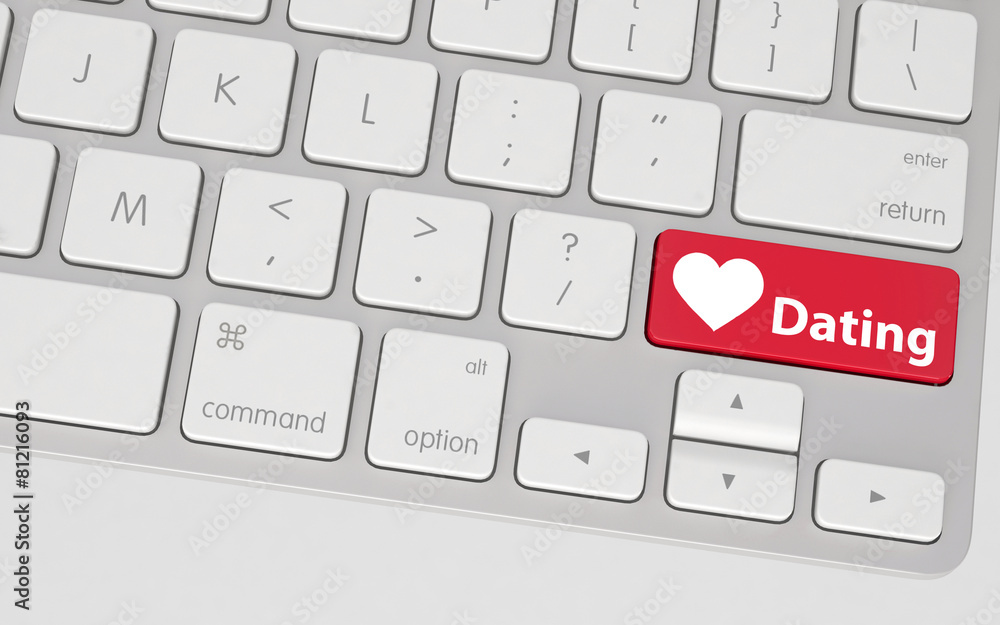 Poster conceptual computer keyboard with red dating key