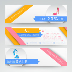 Website header or banner set of Sale for women footwear.