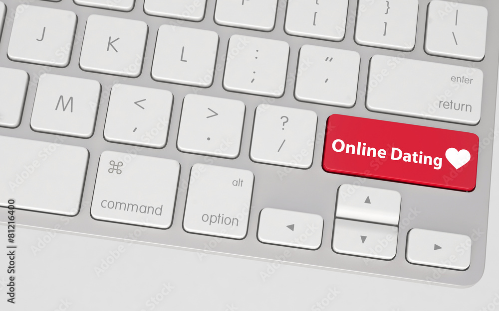 Poster red online dating button on computer keyboard