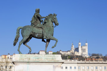 View of statue and Basilica in Lyon