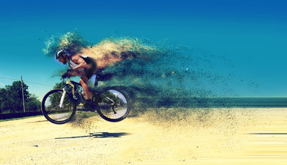 Fototapeta premium Pro moutain bike racer running so fast!
