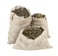 Dry green tea in bags. Dragon pearls, Jen Shen Wu Long, leaves