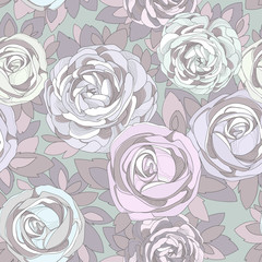 Floral seamless pattern. Roses and peonies