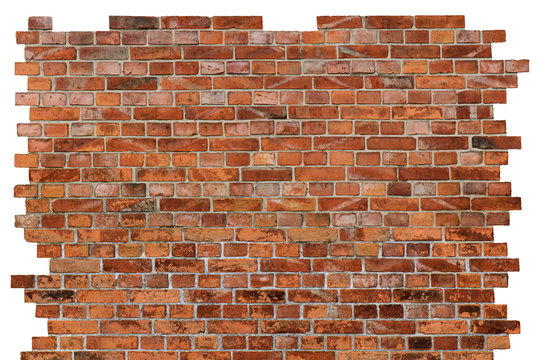 Strukturierte Backsteinmauer,lings,rechts,oben Freigestellt