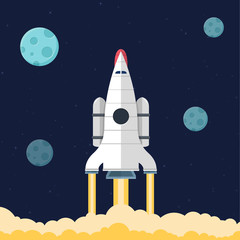 Flat illustration concept for web development. Rocket in space
