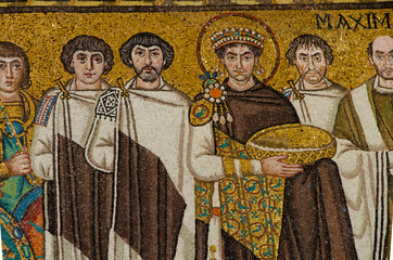 San Vitale, famous mosaic.Mosaic of the Emperor Justinian
