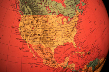 USA on terrestrial globe with black background