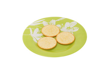 Cookies in the green plate.