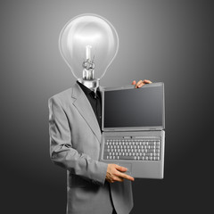 Lamp Head Businessman with Laptop