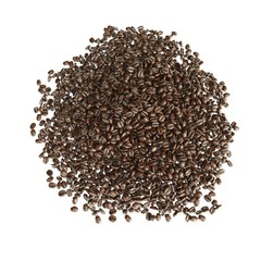 Roasted coffee beans isolated on white background.