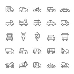 Transport icons Outline Stroke on White Background