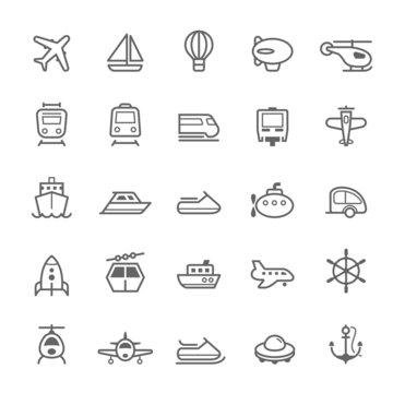 Transport icons Outline Stroke on White Background