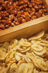 Banana chips and peanuts on market