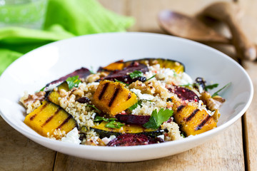 Quinoa with grilled pumpkin and beetroot salad