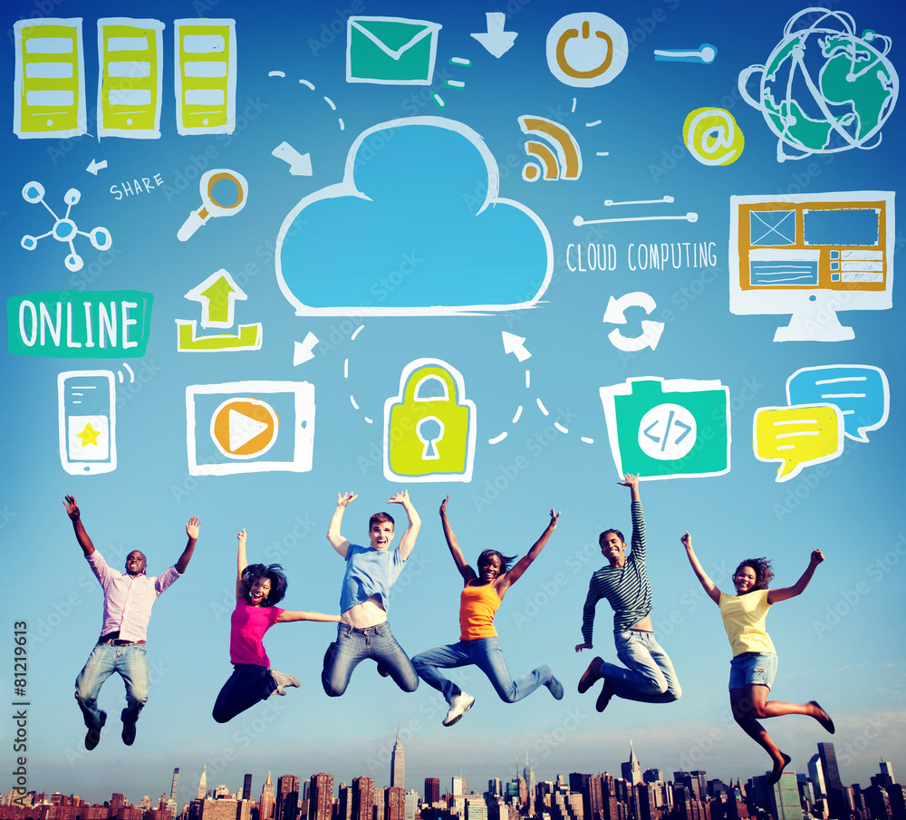 Poster cloud computing network online internet storage concept