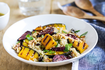Quinoa with grilled pumpkin and beetroot salad