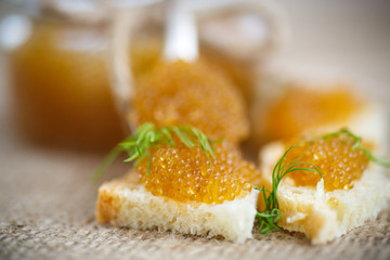 bread spread with salted pike caviar
