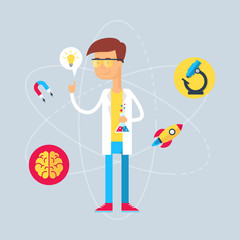 Character - scientist. Vector illustration, flat style