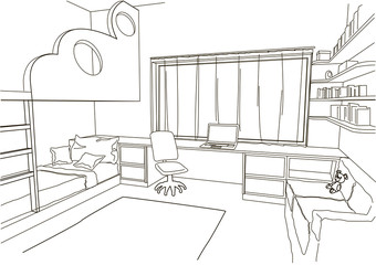 linear architectural sketch child room