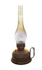 Old kerosene lamp isolated on white background