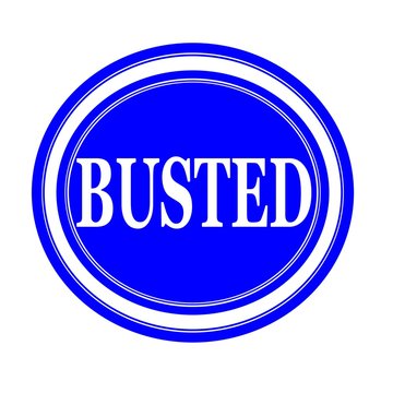 BUSTED white text stamp on blue background