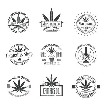 Set of medical marijuana logos. Cannabis badges, labels and
