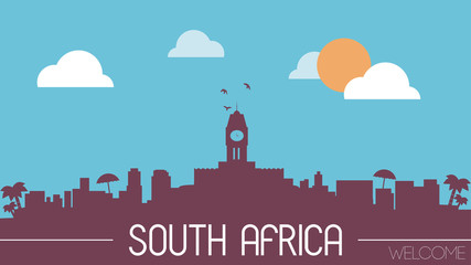 South Africa skyline silhouette flat design vector illustration