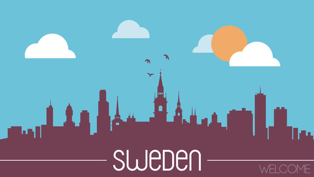 Sweden skyline silhouette flat design vector illustration