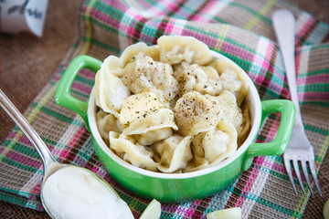 Russian dumplings boiled with meat