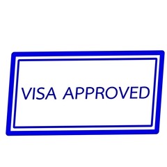 Visa approved blue stamp text on white