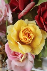 Beautiful vintage roses of artificial flowers