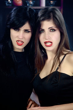 Two female vampires looking thirsty and angry