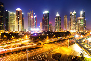 Fototapeta na wymiar skyline and illuminated cityscape of shanghai at night