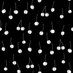 Strict Seamless black and white Pattern with Cherries.